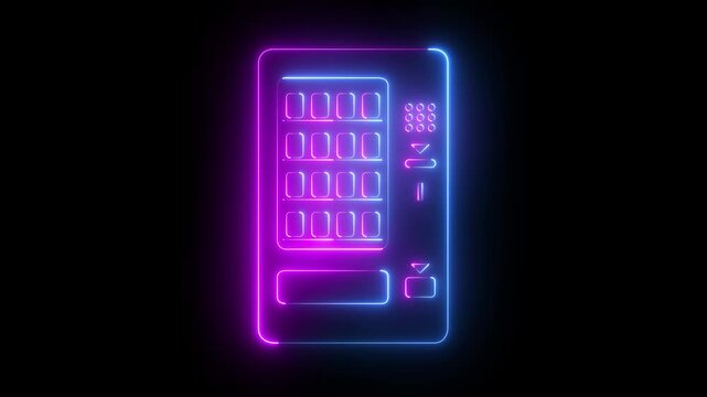 glowing neon Vending machine of food and beverage automatic selling icon isolated on black background. Vending Machine Icon animation. 4k video animation.