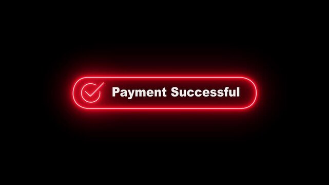 neon payment successful button on black background. neon check mark with payment successful. Confirmation, money transaction concept. representing a digital interface for granting permission or access
