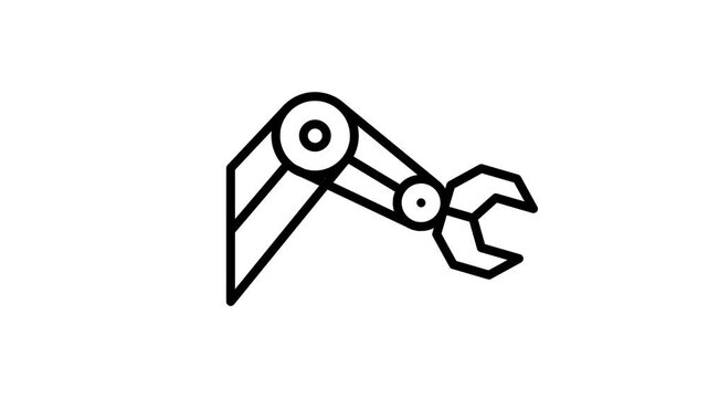 Animated robotic arm line icon moving on white background
