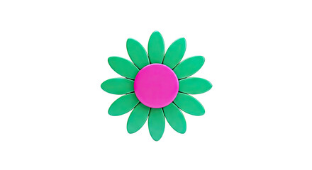 Stylized Daisy with Green Petals and Pink Center