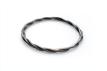 Fototapeta premium twisted braided silver metal bangle on white background, sleek minimalist elegant accessory exuding calm modern style