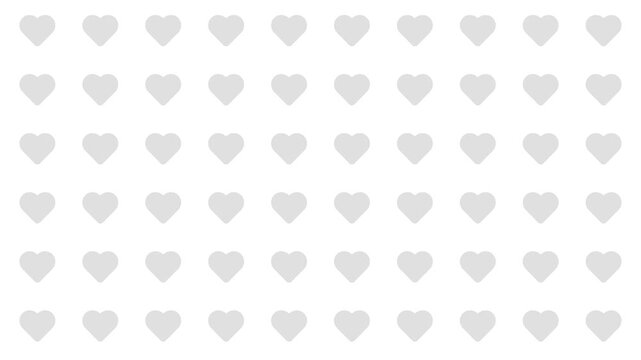 Grey Heart icons appear with a bouncing animation, transitioning from outline to solid fill in a lively, eye-catching style. White, Black and Green Screen Background. Infographic Pictogram