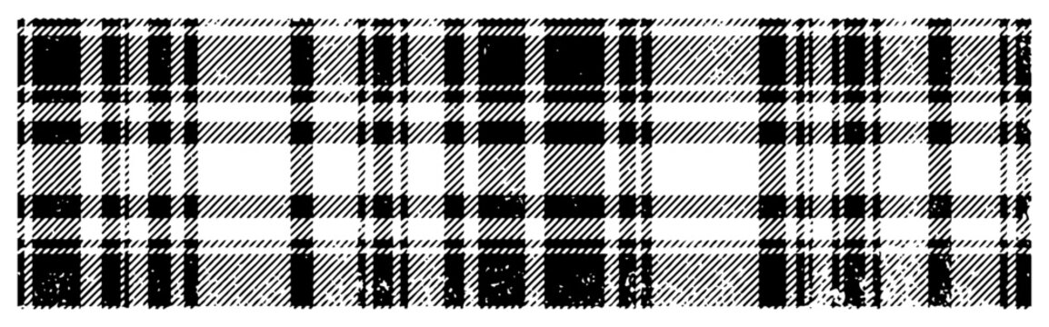 Wide horizontal banner of hand drawn plaid pattern with distressed hatching textures