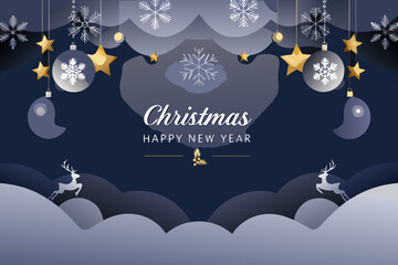 Festive christmas background with ornaments snowflakes and reindeer silhouettes © bashanti