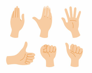 Fototapeta premium Six illustrated hands displaying different gestures and orientations
