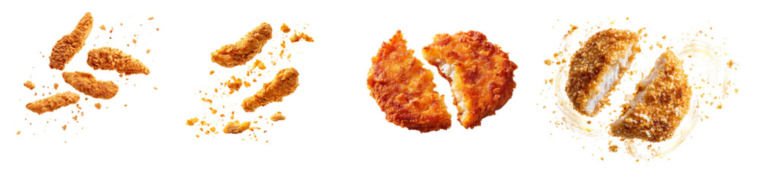 crispy and delicious photograph of fried chicken pieces, including tenders and nuggets, with golden breading crumbs.