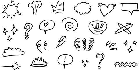 Collection of hand drawn cartoon emoticon and symbol icons
