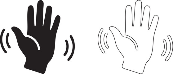 Obraz premium Waving Hand Icon Set, Hello and Goodbye Gesture Symbols, Welcome and Bye Hand Signs