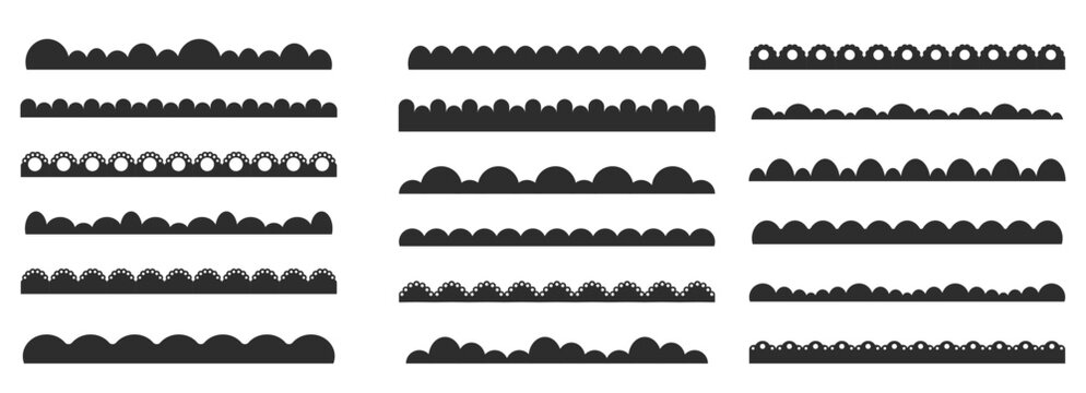 Scalloped border fluffy scalloped edge set. lace border, textile frill stripe. Cutout wavy decoration line frame collection