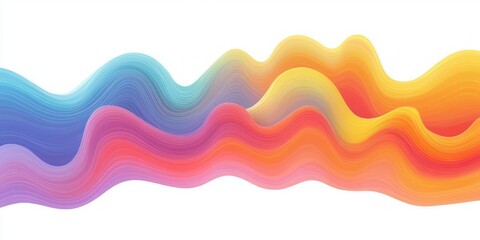 Multicolored layered wavy ribbons flowing across a white background, vibrant dynamic abstract gradients conveying uplifting energy and motion