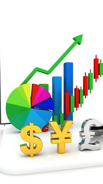 Financial Growth Bar Chart Pie Chart Candlestick Chart with Currency Symbols