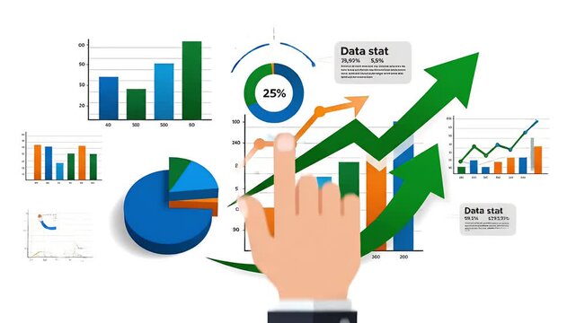 Financial Growth Charts Data Analysis Hand Pointer Upward Trend