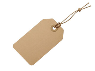 A brown tag with a string attached to it isolated on transparent background
