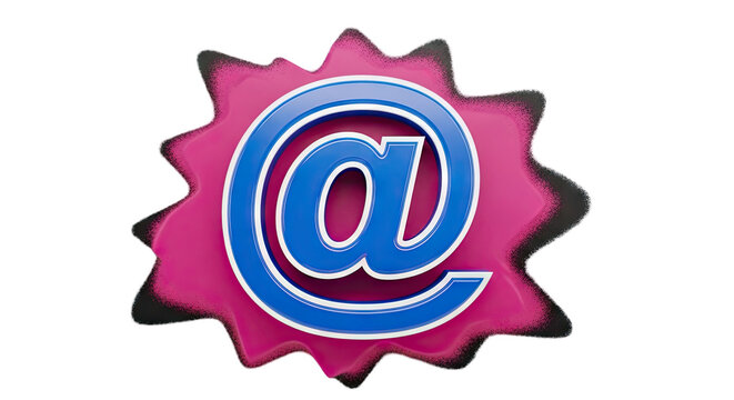 3D Blue At Symbol on Pink Splatter Background