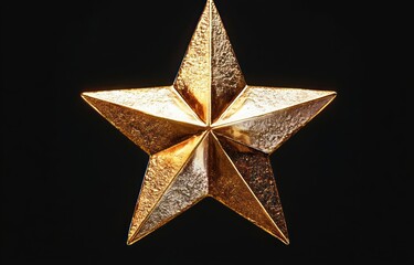 gold metallic five-pointed star ornament on black background with shiny textured surface conveying prestige and celebration