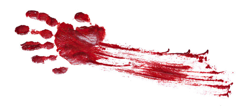 Bloody handprint with long horizontal smear isolated on transparent cutout background