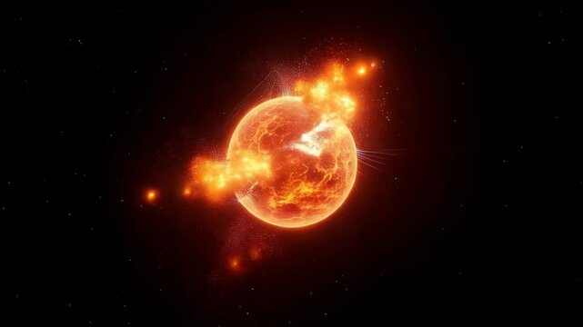 Scientific visualization of a massive solar flare and coronal mass ejection in deep space.
