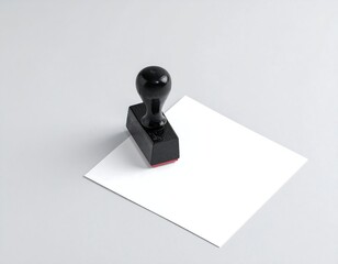 A black rubber stamp on a white square paper