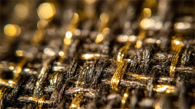 Shimmering gold thread woven into rich fabric texture