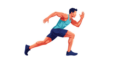 A man running in a dynamic pose against a plain white background, wearing athletic clothing.