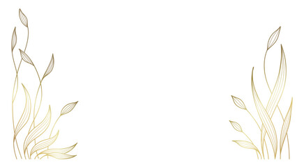 Frame with golden line art branches and leaves. Abstract floral background. Corner decor. Vector illustration © Victory