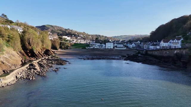 Aerial view over Combe Martin, Devon, from a drone 4K video