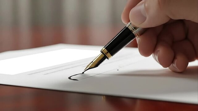 Close up of fountain pen writing on white paper