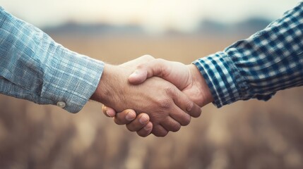 Handshake between two men at outdoor meeting for business agreement in evening light
