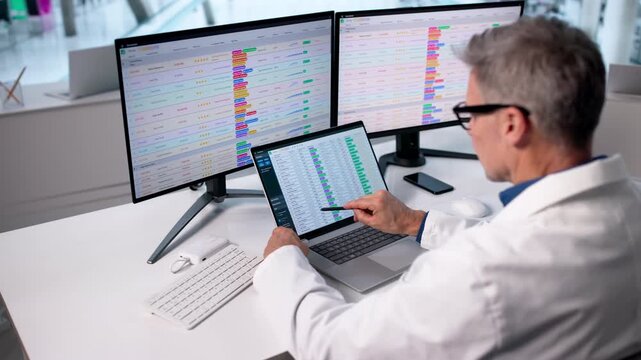 Male Doctor Managing Billing Codes In Hospital
