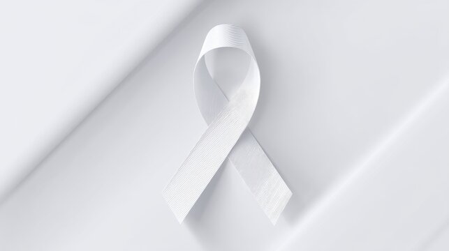 White cancer awareness ribbon on a plain background promoting health and support for those affected by cancer