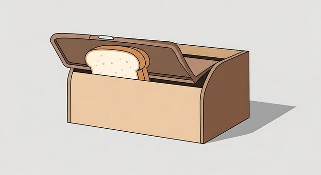 Brown cardboard bread delivery box open.
