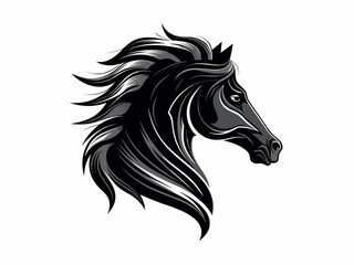 Dramatic black and white illustration of a horse s head in profile © prince