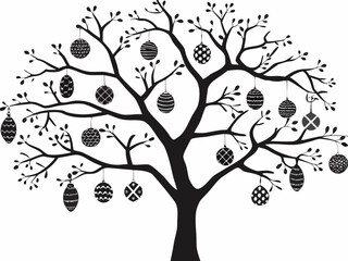 Obraz premium A stylized black tree adorned with numerous patterned easter eggs