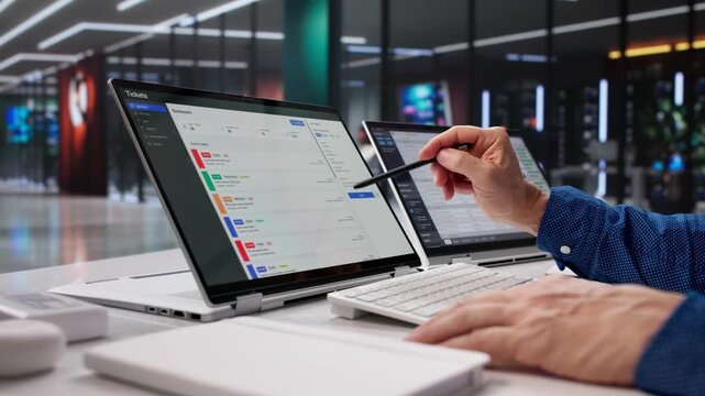 System Tickets Software. Man Working