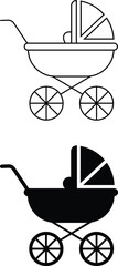 Baby Carriage Icons&mdash;Outline and Solid Stroller Symbols