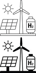 Renewable Energy Sources: Solar Panel, Wind Turbine, and Hydrogen Storage; Clean Energy: Solar Panel, Wind Turbine, Hydrogen, H2, Storage, Fuel Cell.