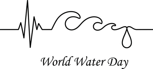 World Water Day awareness campaign logo design  water wave and heartbeat line art
