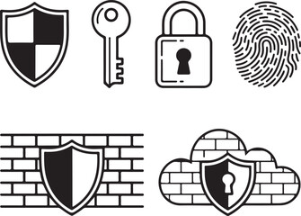 Illustrations of various security measures and protective symbols