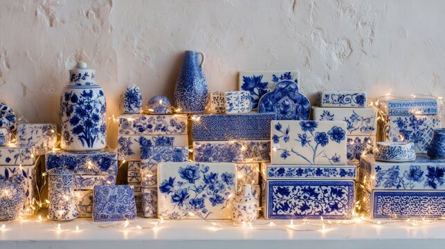 Collection of hand painted ceramic tiles with floral patterns