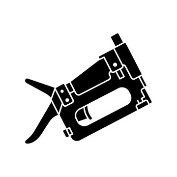 Black staple gun on white background.