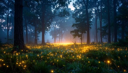 Enchanting Forest Scene - A Mystical Glow in the Woods.