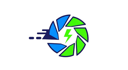 A stylized image of a camera aperture with a lightning bolt in the center