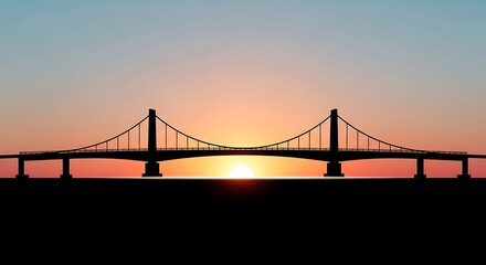 Obraz premium Sunset over a suspension bridge landscape.