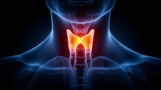 Stock illustration showing diseased thyroid in a human neck highlighting health issues related to thyroid dysfunction
