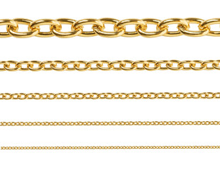 Various gold chains on a transparent background for design elements