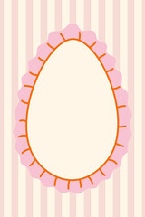 Easter Egg Card Template. Coquette Lace Frame on Pink Striped Background. Charming Spring holiday poster greeting postcard layout. Vector illustration