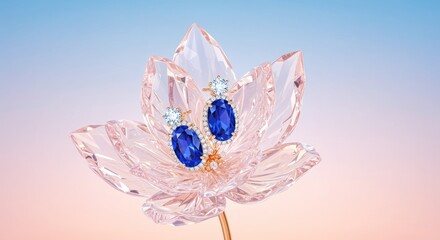 A pair of blue gemstone earrings set in a crystal flower design