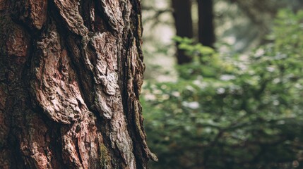 Close up of textured bark on an ancient tree in a forest