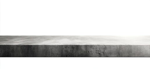 minimal textured concrete platform with rough front edge and smooth top on white background, stark industrial and calm minimalist mood