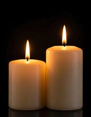 Two lit white candles on a dark background (1)